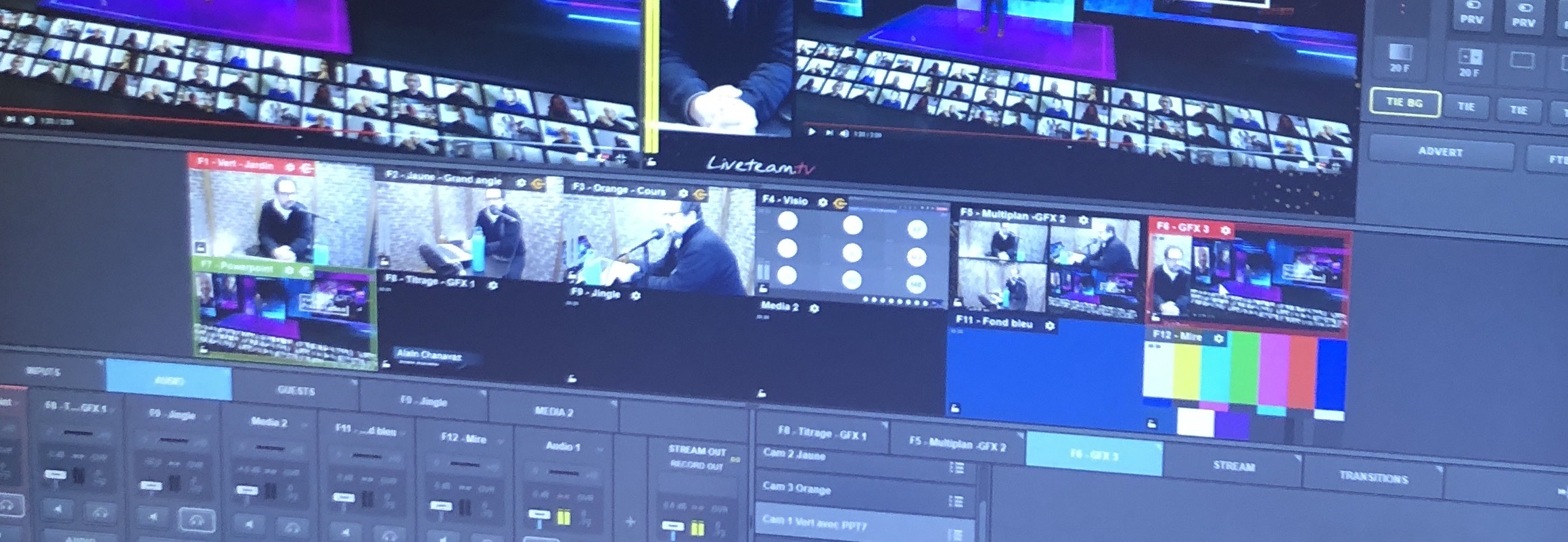 Écrans de la régie pendant une émission en direct